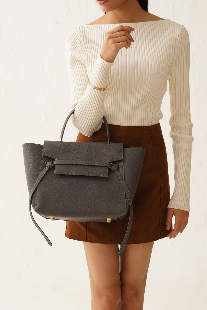 Cici Large In Pure Leather Grey - Carry City