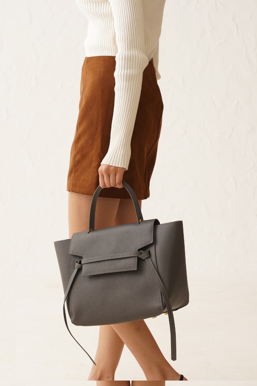 Cici Large In Pure Leather Grey - Carry City