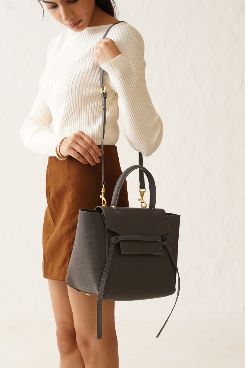 Cici Large In Pure Leather Grey - Carry City